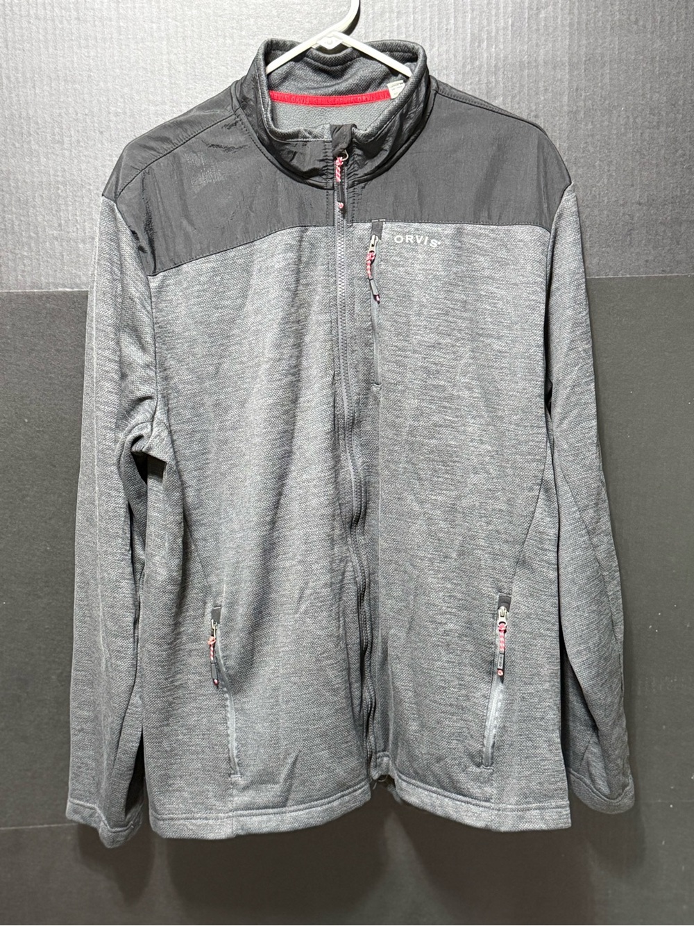 🪎Orvis Bonded Gray Black Mesh Full-Zip Fleece Sweater Jacket Size XL